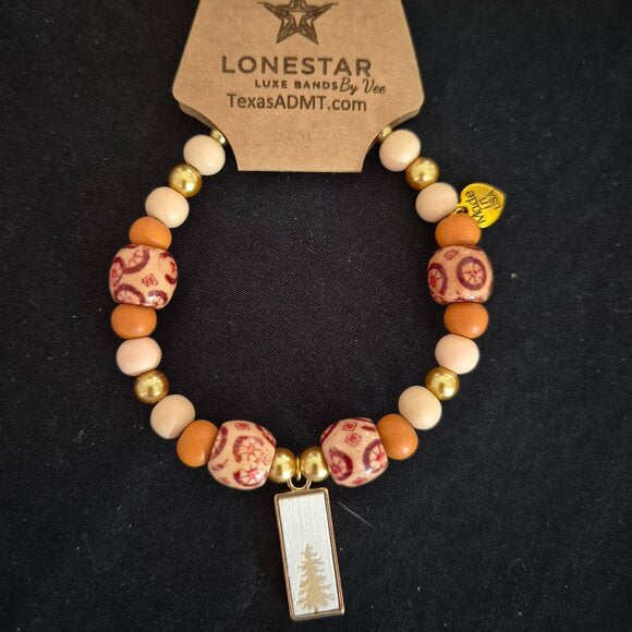 Western Beaded Hat Band by Lone Star Luxe – Wood & Gold Beads, Tree Charm