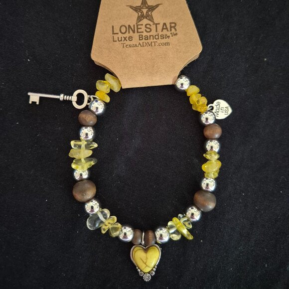 Cowgirl Western Hat Band • Yellow Heart Pendant • Handmade USA