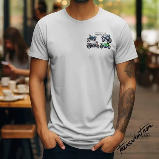 750 Sportbike Evolution Tee: Yamaha, Suzuki, Kawasaki, Honda GSXR, CBR, ZX