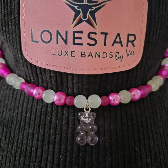 Pink & White Beaded Cowgirl Hat Band – Gummy Bear Charm