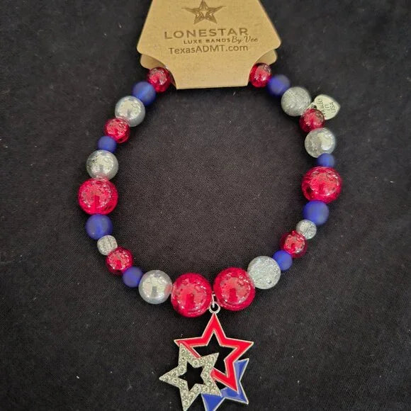 American Patriotic Beaded Hat Band Red White Blue Stars