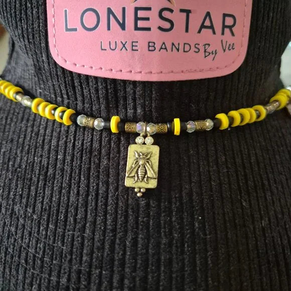 Western Beaded Hat Band Yellow Black Bronze Bee Pendant – LoneStar Luxe band Vee