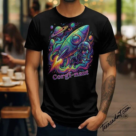 Corgi-naut Space Corgi Graphic Tee – Black T-Shirt