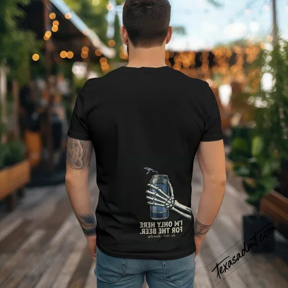 I'm Only Here For The Beer" Skeleton Hand Graphic T-Shirt Black