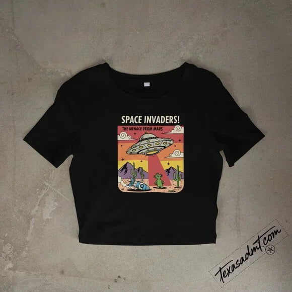 Space Invaders Retro Crop Top – Black