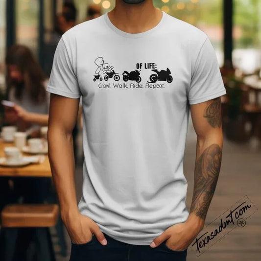 "Crawl Walk Ride Repeat" Motorcycle Evolution Graphic Tee