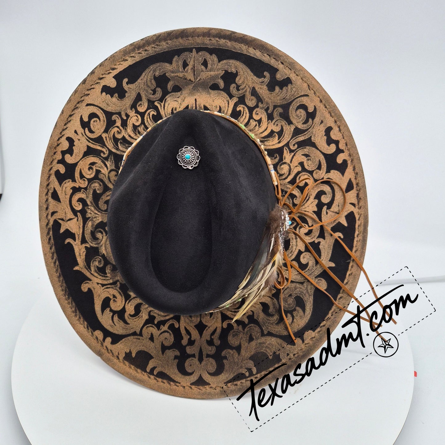 Boho Custom Wide-Brim Western Tooled & Embellished Custom Engraved Western Hat