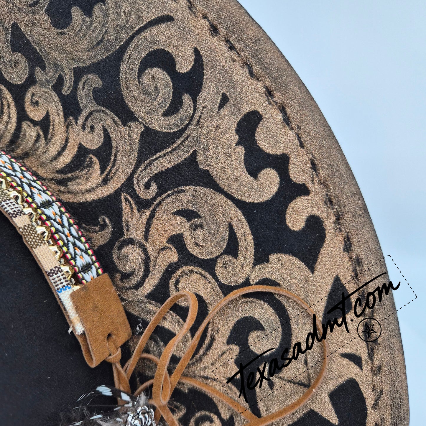 Boho Custom Wide-Brim Western Tooled & Embellished Custom Engraved Western Hat