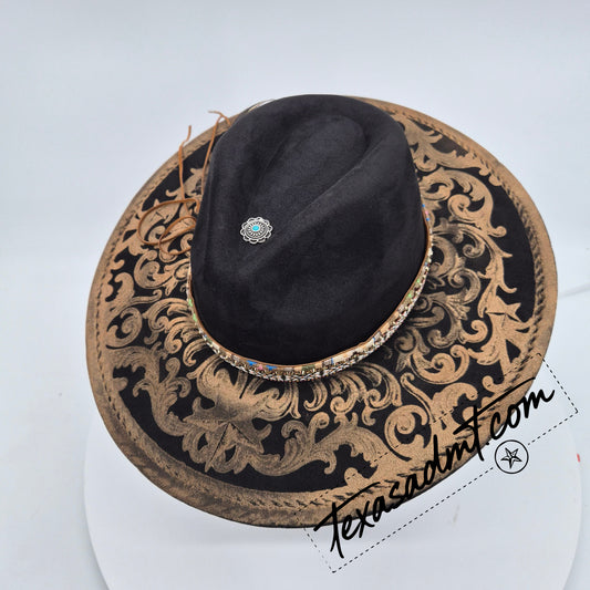 Boho Custom Wide-Brim Western Tooled & Embellished Custom Engraved Western Hat
