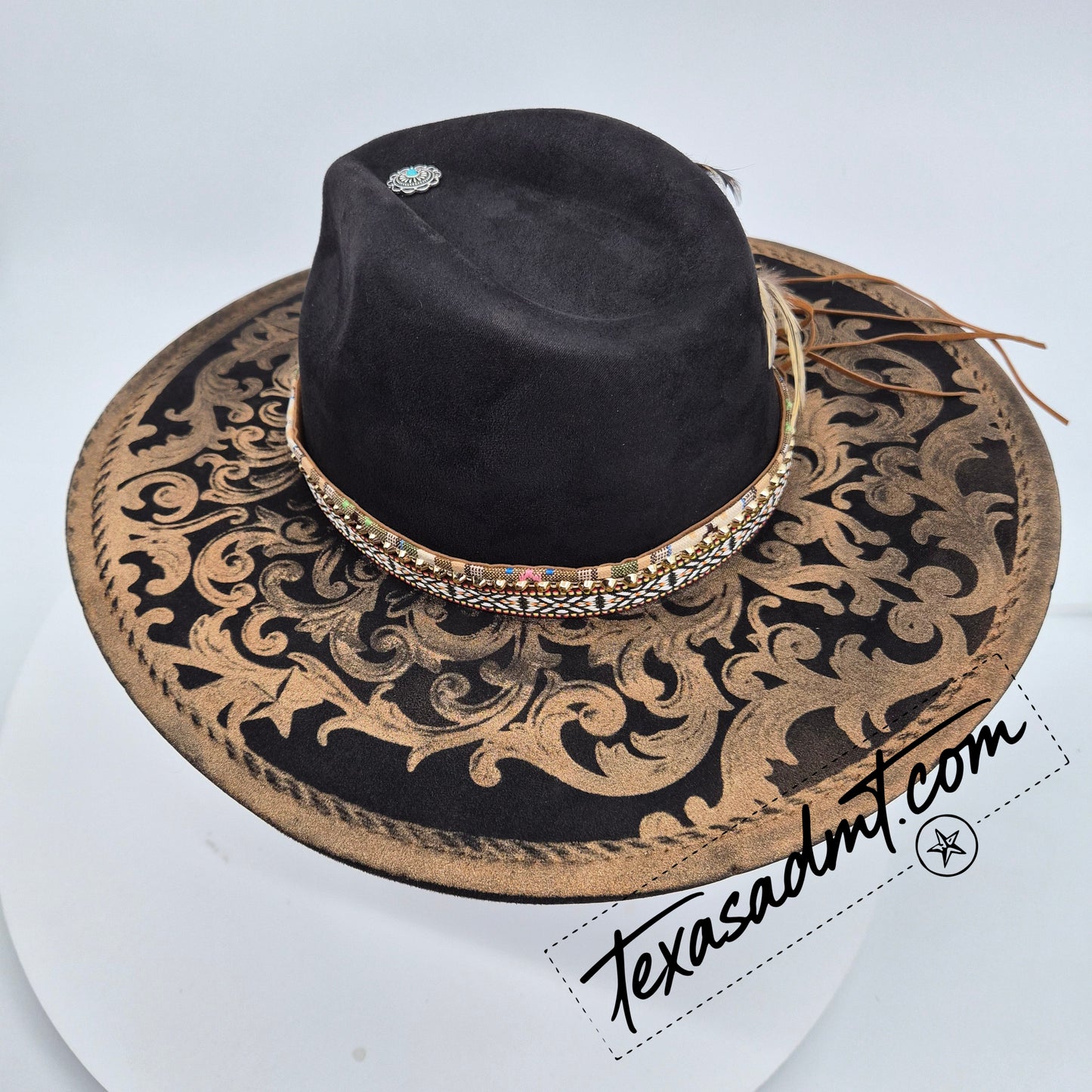 Boho Custom Wide-Brim Western Tooled & Embellished Custom Engraved Western Hat