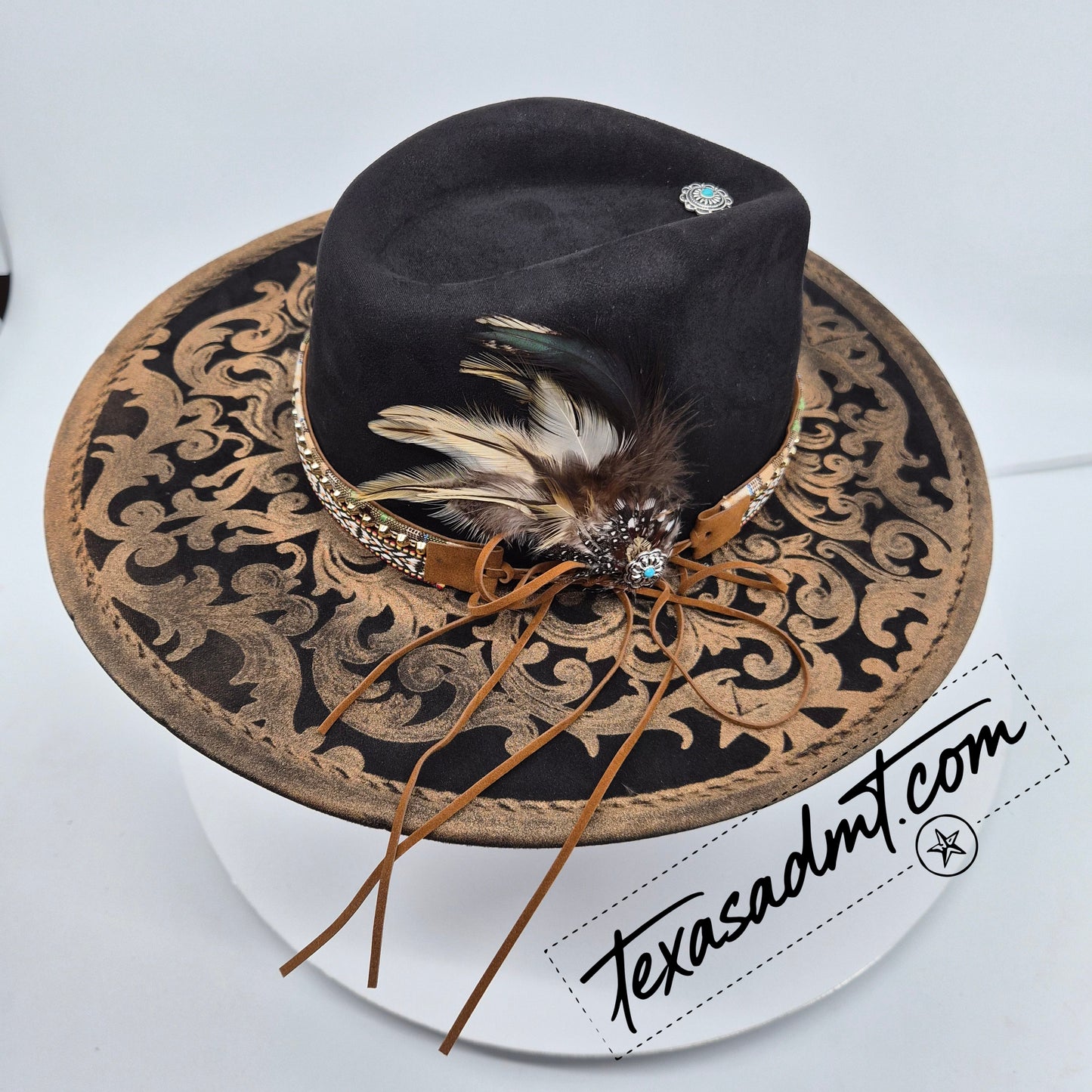 Boho Custom Wide-Brim Western Tooled & Embellished Custom Engraved Western Hat