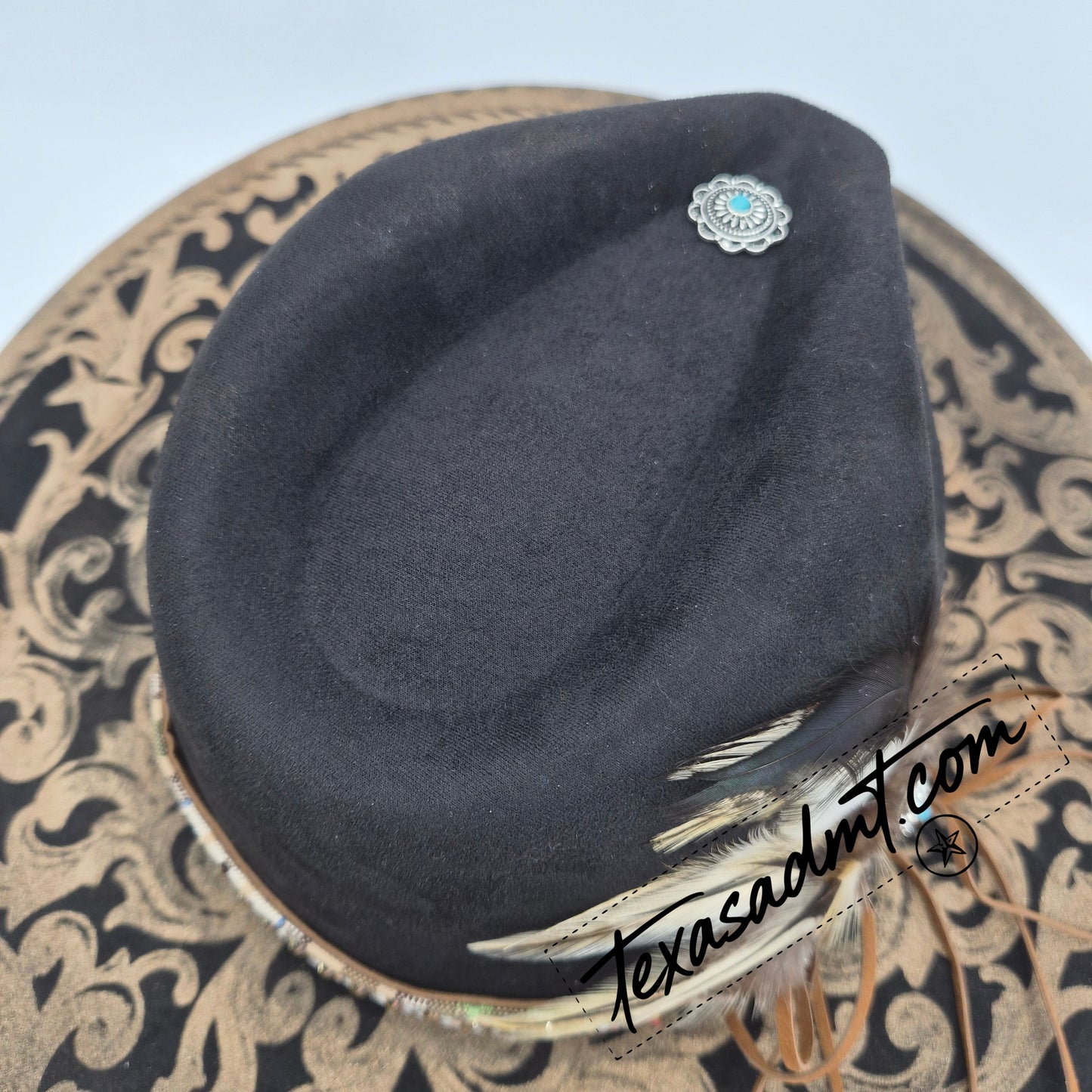 Boho Custom Wide-Brim Western Tooled & Embellished Custom Engraved Western Hat