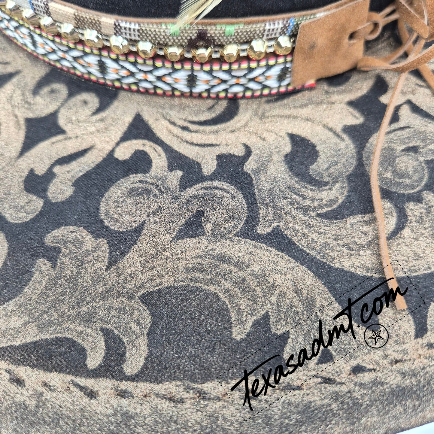 Boho Custom Wide-Brim Western Tooled & Embellished Custom Engraved Western Hat