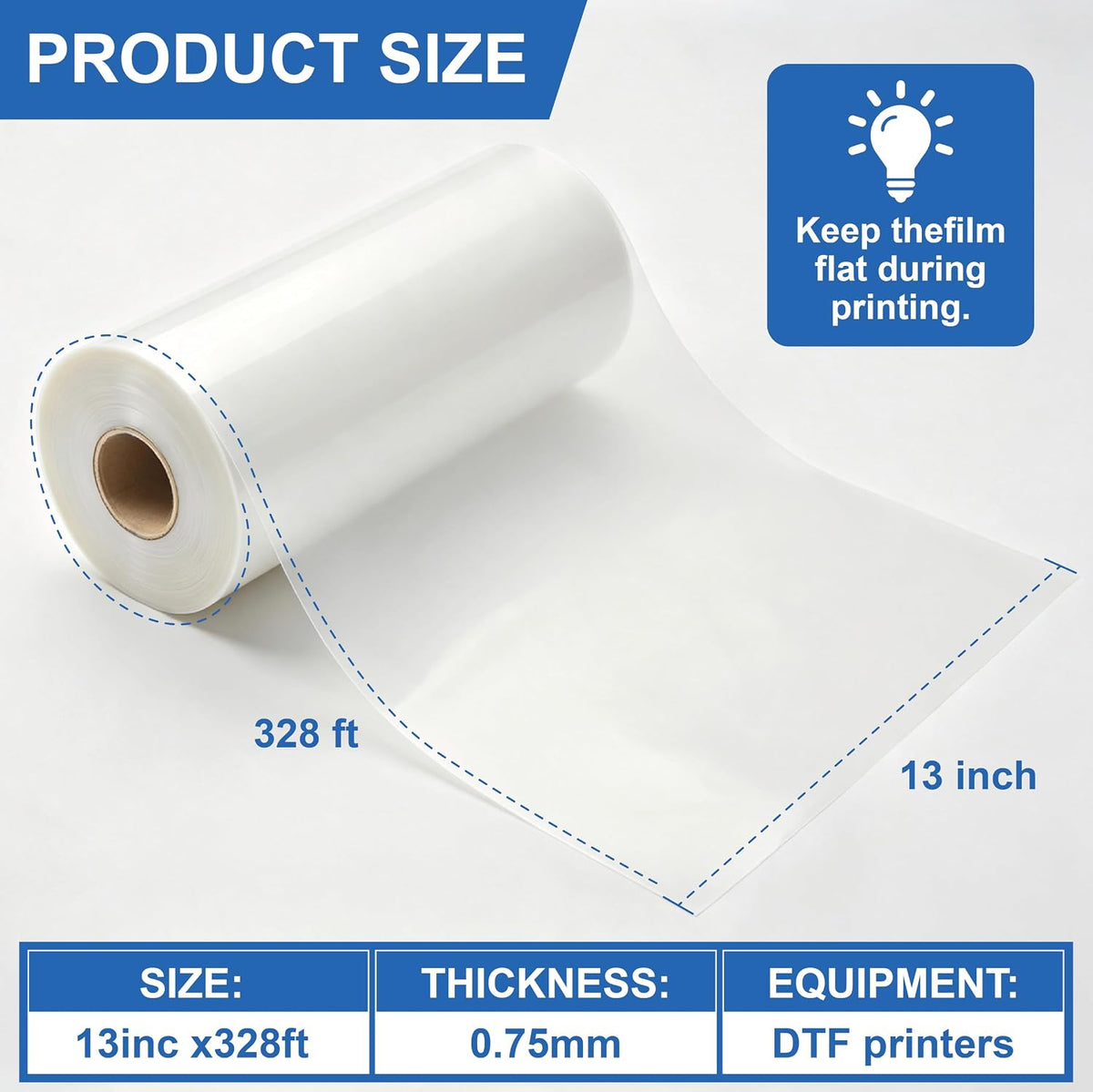 13"x328FT DTF Transfer Film Roll for T-Shirt Inkjet DTF Printer