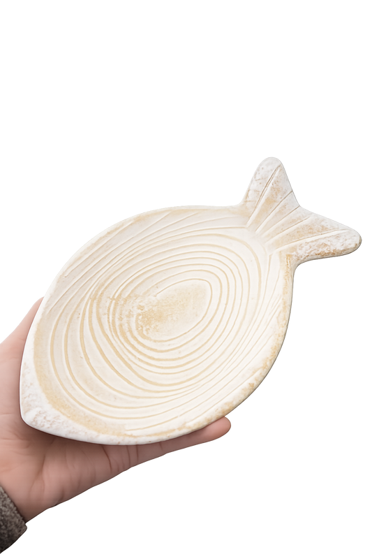 White Washed Wooden Fish Tray