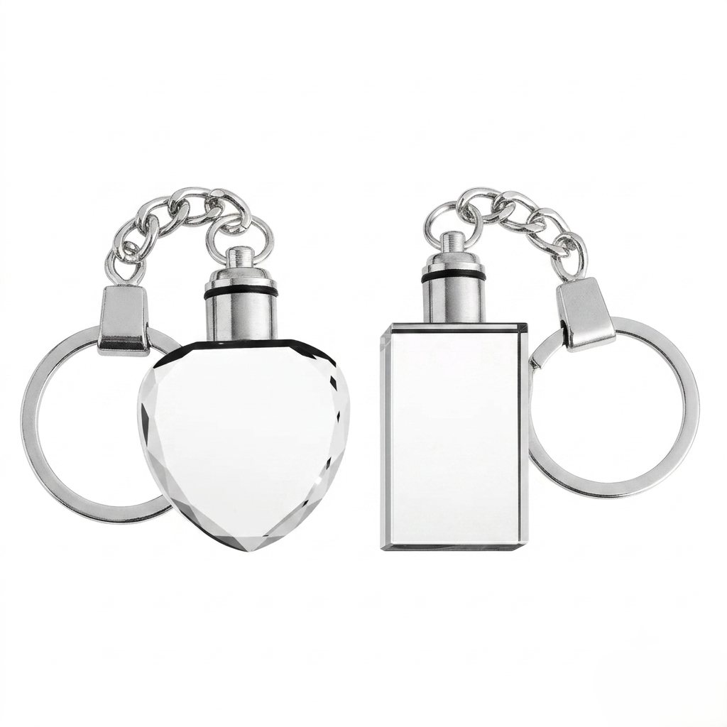 Rectangular or Heart Multicolored LED Lights Crystal Keychain
