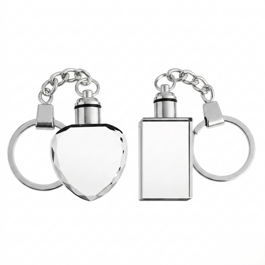 Rectangular or Heart Multicolored LED Lights Crystal Keychain