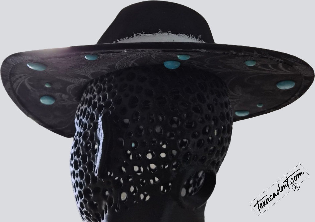 Midnight Turquoise Bloom – Custom Engraved Western Hat