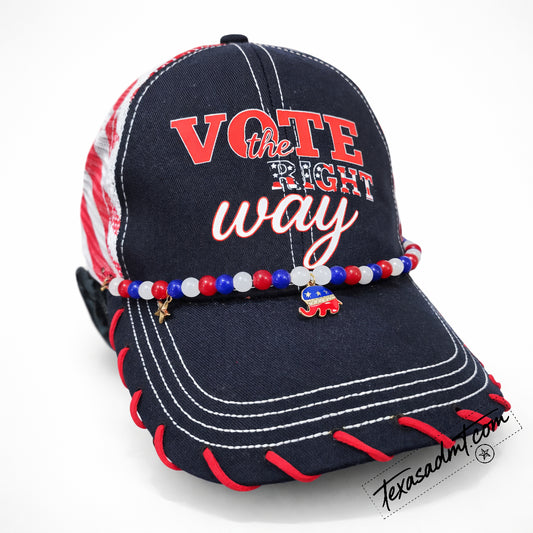 Vote the Right Way Patriotic Beaded Trucker Hat – Red, White & Blue Statement