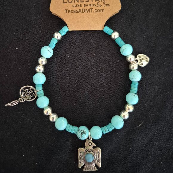 Turquoise & Silver Western Hat Band • Thunderbird Pendant • Boho Cowgirl Style