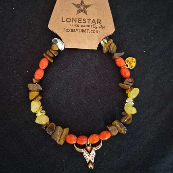 Southwestern Natural Stone Hat Band with Longhorn Pendant by Lone Star Luxe Band