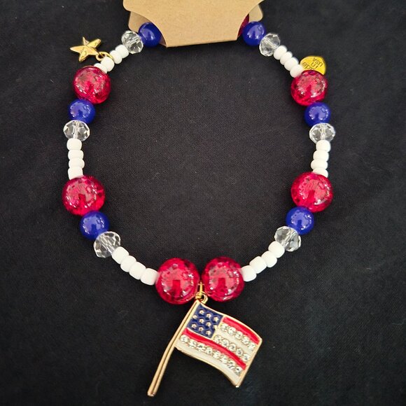 Handmade Patriotic Hat Band – Crystal Beads & Flag Charm – Western Style