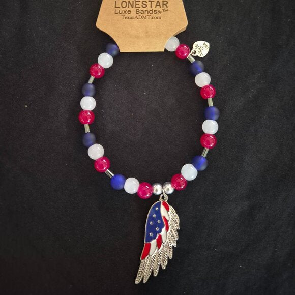 Patriotic Beaded Hat Band w/ USA Wing Charm – LoneStar Luxe Bands by Vee