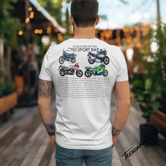 750 Sportbike Evolution Tee: Yamaha, Suzuki, Kawasaki, Honda GSXR, CBR, ZX