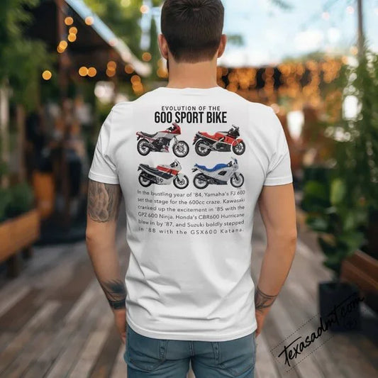 600 Sportbike Evolution Tee: Yamaha, Suzuki, Kawasaki, Honda colored