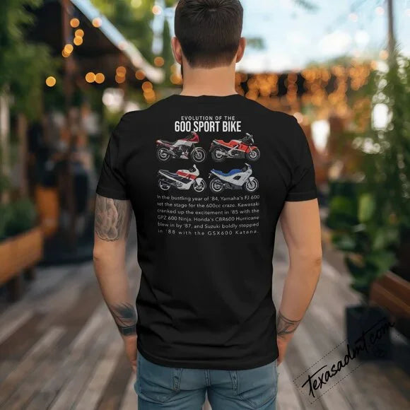 600 Sportbike Evolution Tee: Yamaha, Suzuki, Kawasaki, Honda colored