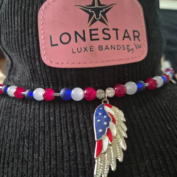 Patriotic Beaded Hat Band w/ USA Wing Charm – LoneStar Luxe Bands by Vee