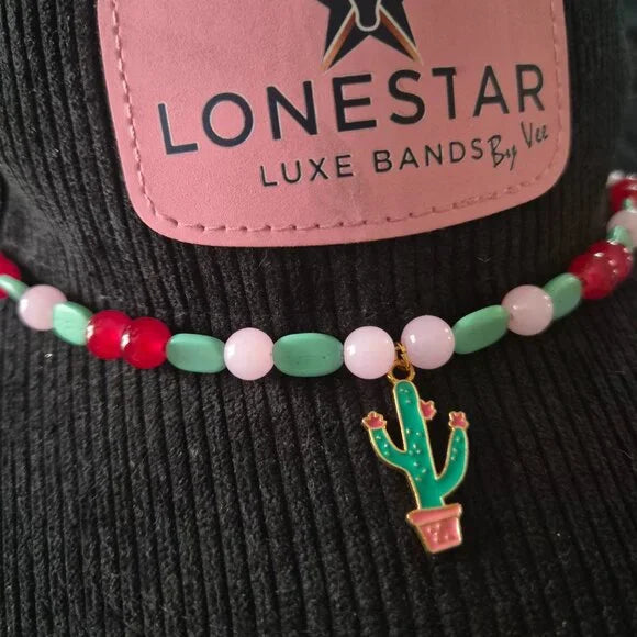 Cactus Charm Hat Band – Handmade Western Beaded Band – Fits Most Hats Lone Star