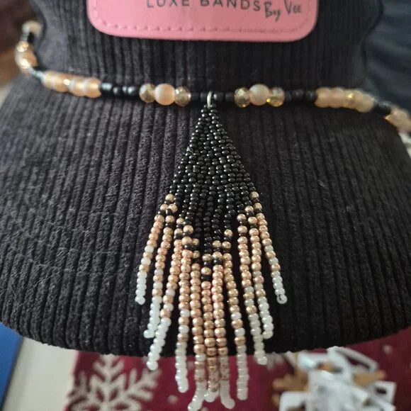 One-of-a-Kind Beaded Hat Band • Adjustable Pin Fit • Western Boho Fringe