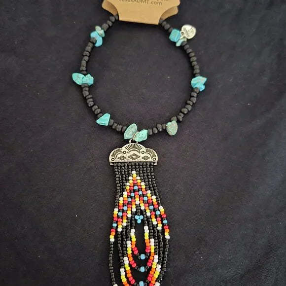 Southwestern Seed Bead Hat Band – Faux Turquoise & Black Beads