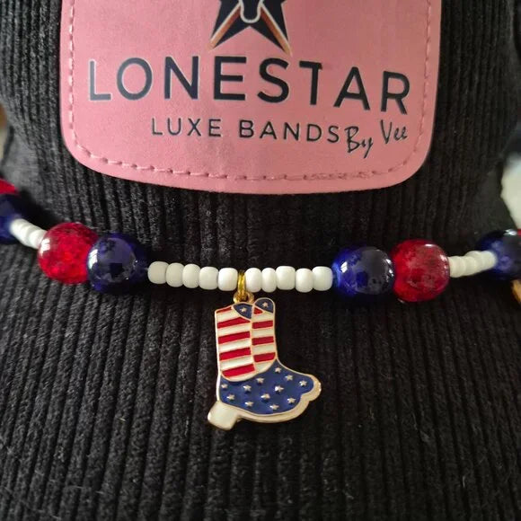 Cowgirl Patriotic Hat Band | Red Blue Beads | Boot Charm Accessory