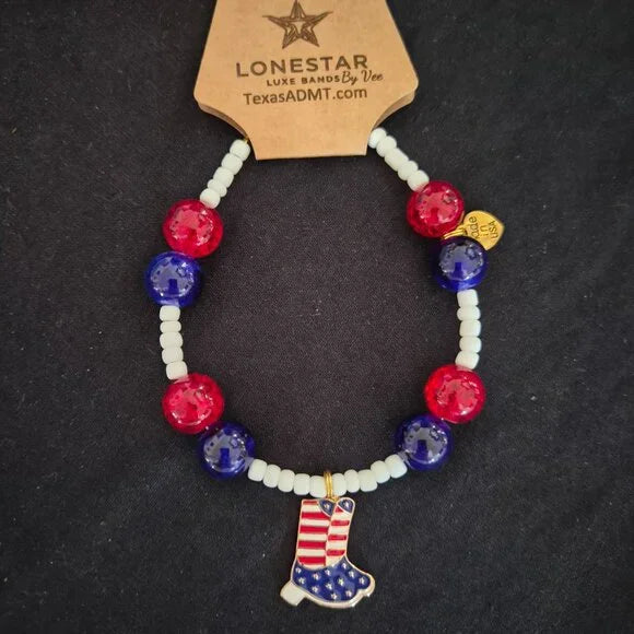 Cowgirl Patriotic Hat Band | Red Blue Beads | Boot Charm Accessory