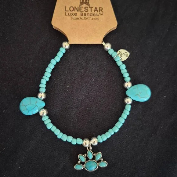 Turquoise Stone & Silver Bead Hat Band – Western Cowgirl Accessory