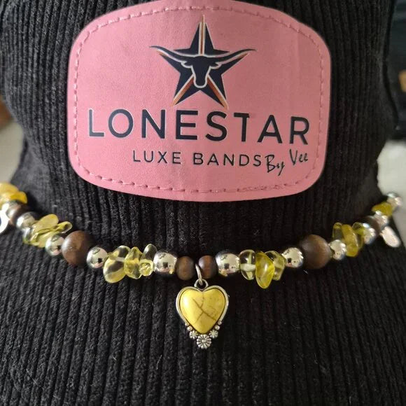 Cowgirl Western Hat Band • Yellow Heart Pendant • Handmade USA