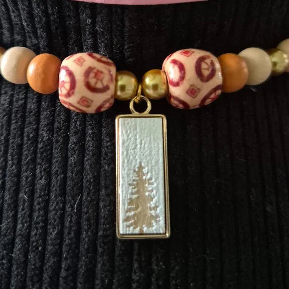 Western Beaded Hat Band by Lone Star Luxe – Wood & Gold Beads, Tree Charm