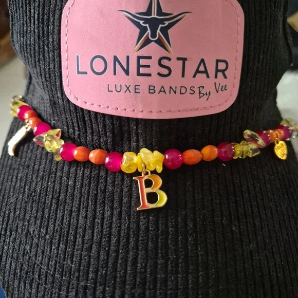 Western Beaded Hat Band Letter B Charm Colorful LoneStar Luxe Bands