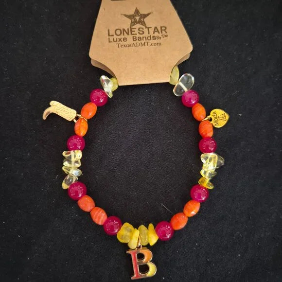 Western Beaded Hat Band Letter B Charm Colorful LoneStar Luxe Bands