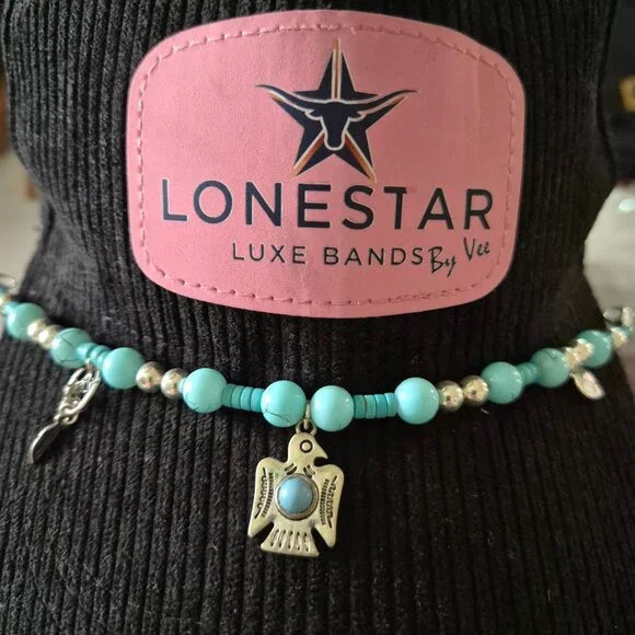 Turquoise & Silver Western Hat Band • Thunderbird Pendant • Boho Cowgirl Style