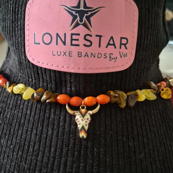 Southwestern Natural Stone Hat Band with Longhorn Pendant by Lone Star Luxe Band