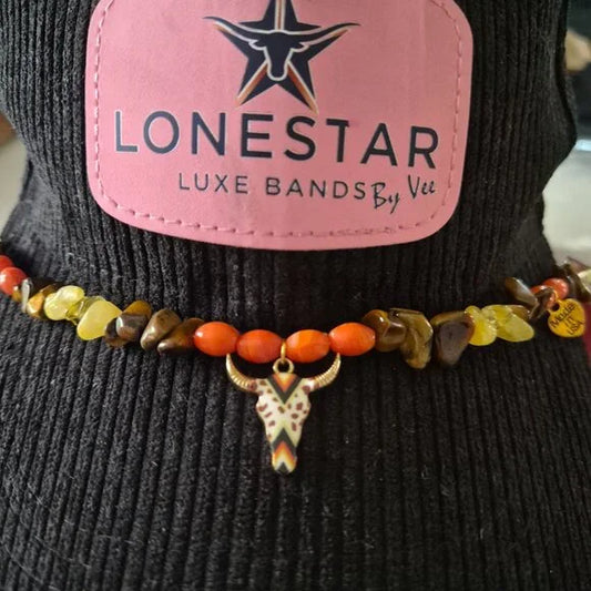 Southwestern Natural Stone Hat Band with Longhorn Pendant by Lone Star Luxe Band