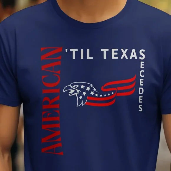 American ’Til Texas Secedes Patriot Eagle Graphic Tee – Navy Blue