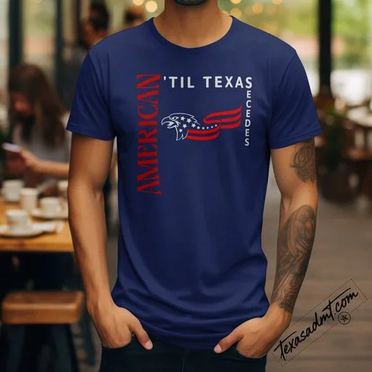 American ’Til Texas Secedes Patriot Eagle Graphic Tee – Navy Blue