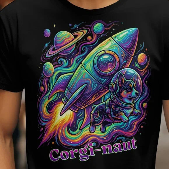 Corgi-naut Space Corgi Graphic Tee – Black T-Shirt