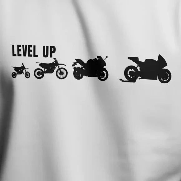 Level Up Motorcycle Evolution T-Shirt – Moto Rider Progression Graphic Tee
