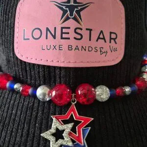 American Patriotic Beaded Hat Band Red White Blue Stars