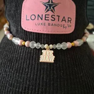 Cowgirl Western Beaded Hat Band Pink & Gold YEE HAW Charm